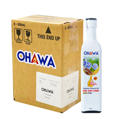 Dầu hạt lanh ép lạnh bền nhiệt OHAWA thùng 6 chai 500ml