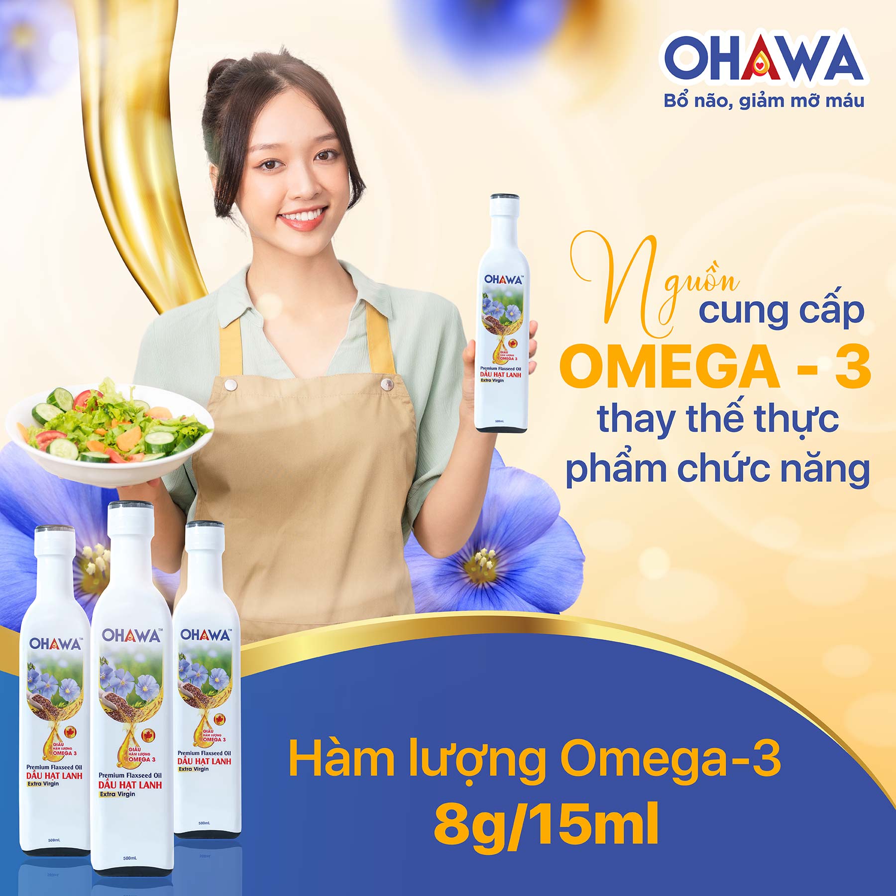 Dầu hạt lanh OHAWA nguồn cung cấp omega 3 tốt cho sức khỏe bệnh tim mạch